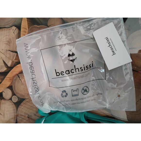 Beachsissi Green One Piece Bathing Suit Ruffle Surplice Swimwear NWT Large - Picture 3 of 11